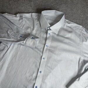 Holland & Sherry USA Men's Custom‎ Dress Shirt XL Collar Blue Micro Houndstooth